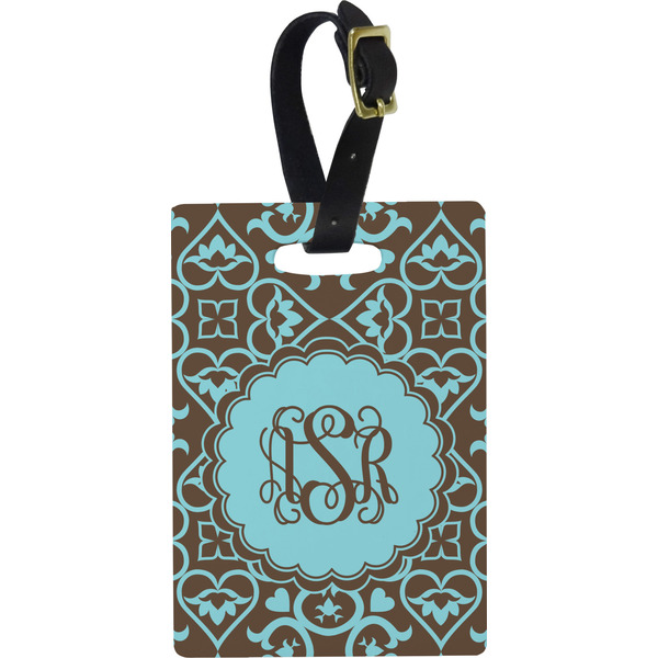 Custom Floral Plastic Luggage Tag - Rectangular w/ Monogram