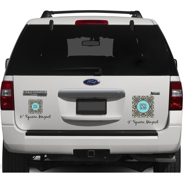 Floral Personalized Square Car Magnets on Ford Explorer