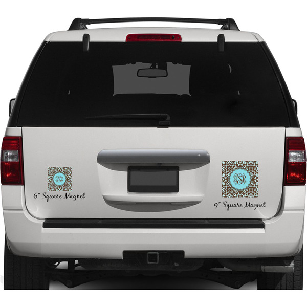 Floral Personalized Square Car Magnets on Ford Explorer