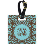 Floral Plastic Luggage Tag - Square w/ Monogram