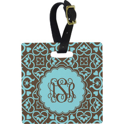 Floral Plastic Luggage Tag - Square w/ Monogram