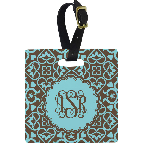 Custom Floral Plastic Luggage Tag - Square w/ Monogram