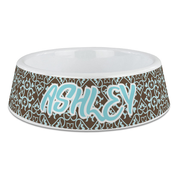 Custom Floral Plastic Dog Bowl - Large (Personalized)
