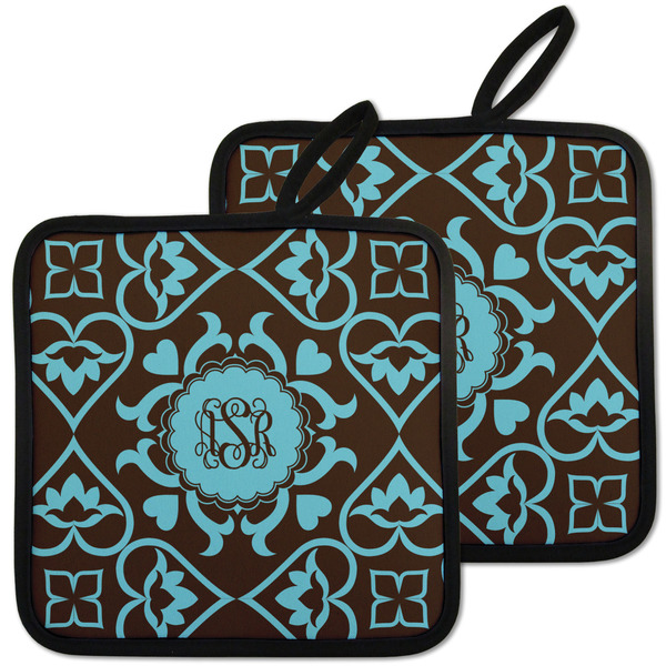 Custom Floral Pot Holders - Set of 2 w/ Monogram
