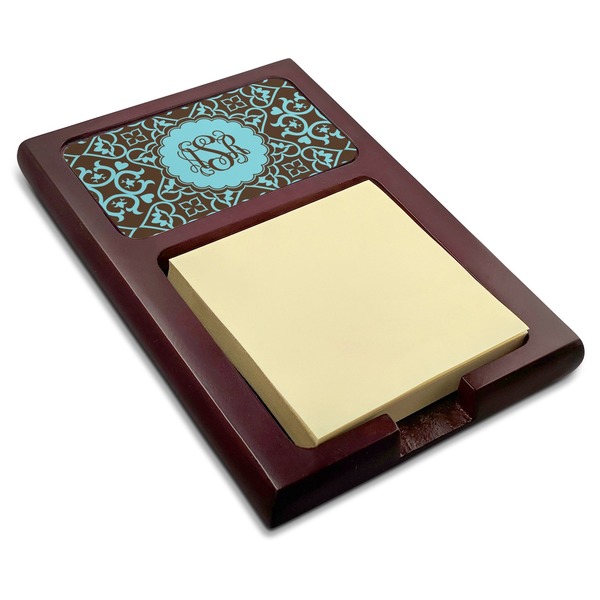 Custom Floral Red Mahogany Sticky Note Holder (Personalized)