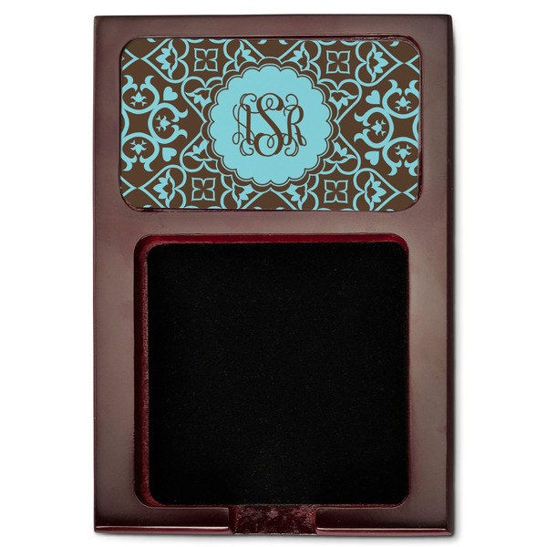 Floral Red Mahogany Sticky Note Holder - Flat