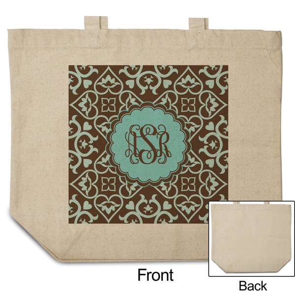 Floral Reusable Cotton Grocery Bag - Front & Back View