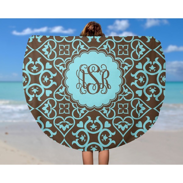 Floral Round Beach Towel - In Use