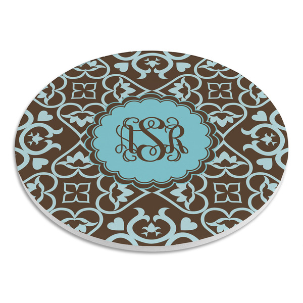 Floral Round Stone Trivet - Angle View