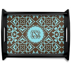 Floral Black Wooden Tray - Large (Personalized)