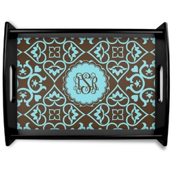 Floral Black Wooden Tray - Large (Personalized)