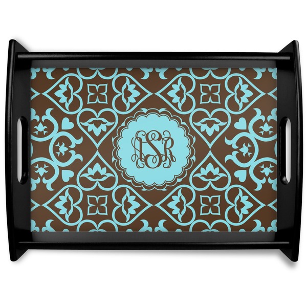 Custom Floral Black Wooden Tray - Large (Personalized)