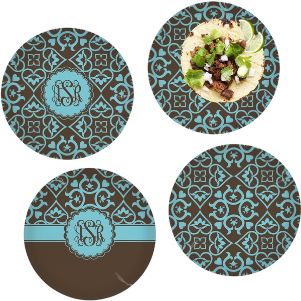 Custom Floral Set of 4 Glass Lunch / Dinner Plate 10" (Personalized)