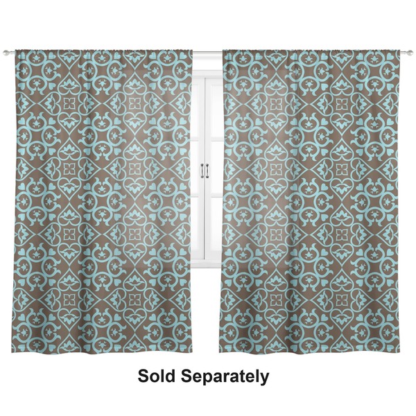 Teal & Brown Floral Sheer Curtains