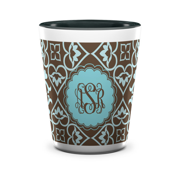 Custom Floral Ceramic Shot Glass - 1.5 oz - Two Tone - Set of 4 (Personalized)