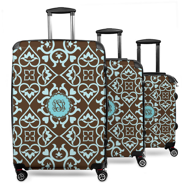 Custom Floral 3 Piece Luggage Set - 20" Carry On, 24" Medium Checked, 28" Large Checked (Personalized)