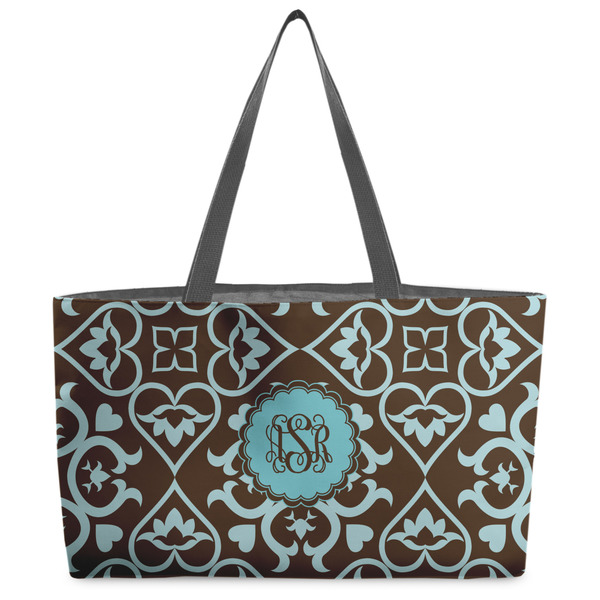 Custom Floral Beach Totes Bag - w/ Black Handles (Personalized)