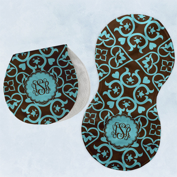 Custom Floral Burp Pads - Velour - Set of 2 w/ Monogram
