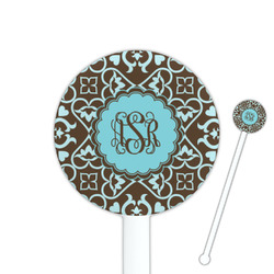 Floral 5.5" Round Plastic Stir Sticks - White - Single Sided (Personalized)