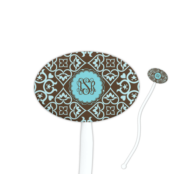 Custom Floral 7" Oval Plastic Stir Sticks - White - Double Sided (Personalized)