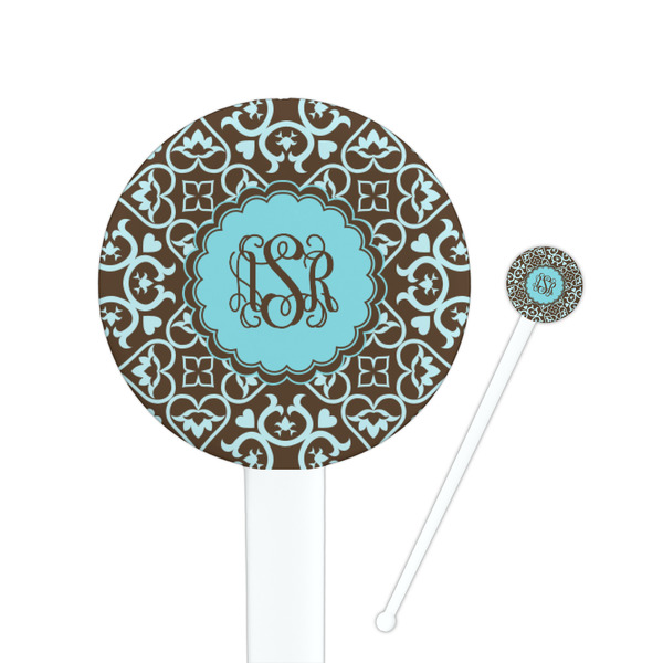 Custom Floral 7" Round Plastic Stir Sticks - White - Double Sided (Personalized)