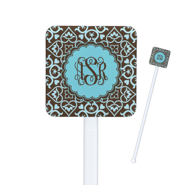 Custom Floral Square Plastic Stir Sticks - Double Sided (Personalized)