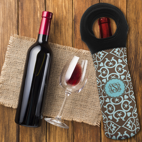 Floral Wine Tote Bag - FLATLAY
