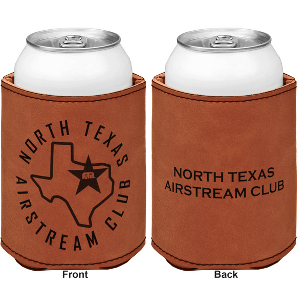 North Texas Airstream Club Cognac Leatherette Can Sleeve - Double Sided Front and Back