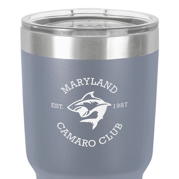 Maryland Camaro Club Logo 30 oz Stainless Steel Ringneck Tumbler - Grey - Close Up