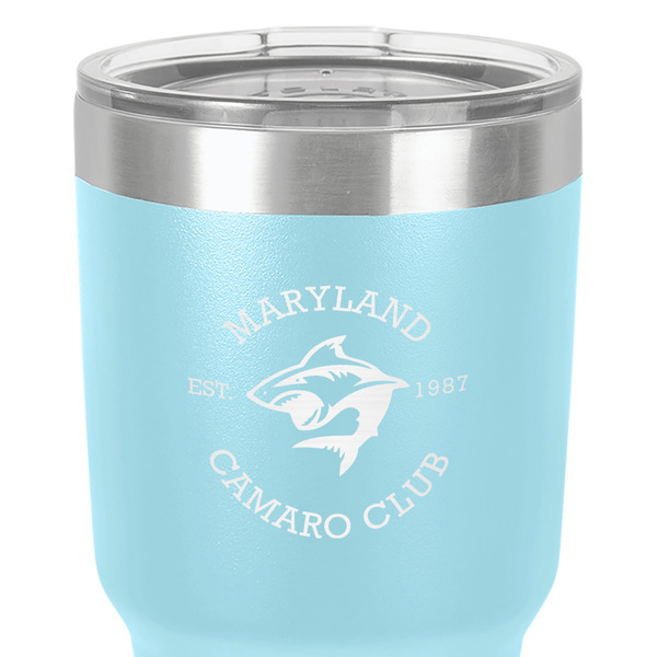 Maryland Camaro Club Logo 30 oz Stainless Steel Ringneck Tumbler - Teal - Close Up