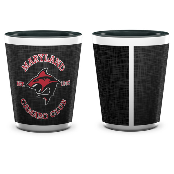 Maryland Camaro Club Logo Ceramic Shot Glass - Two Tone - Front & Back