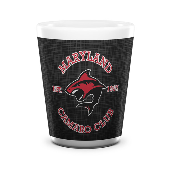 Maryland Camaro Club Logo Ceramic Shot Glass - White - Front