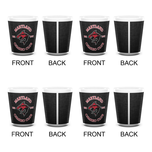 Maryland Camaro Club Logo Ceramic Shot Glass - White - Set of 4 - Front & Back