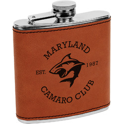 Maryland Camaro Club Logo Leatherette Wrapped Stainless Steel Flask