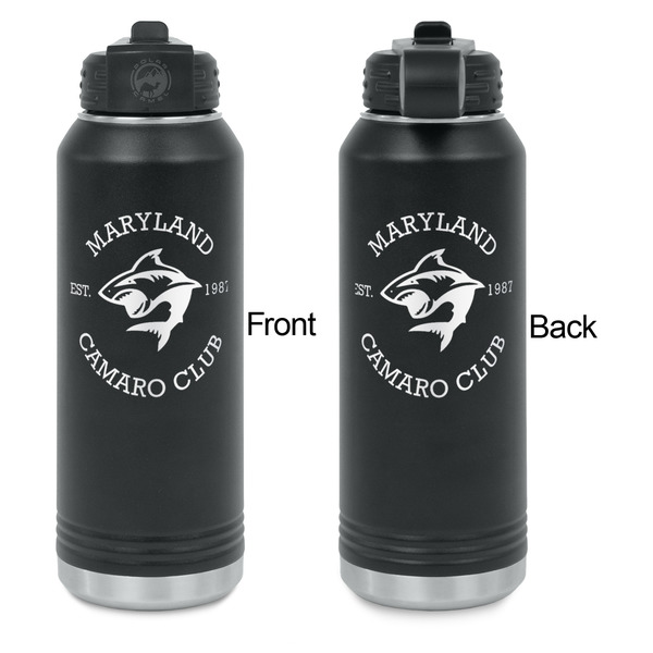 Maryland Camaro Club Logo Laser Engraved Water Bottles - Front & Back Engraving - Front & Back View