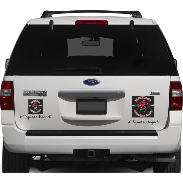 Maryland Camaro Club Logo Personalized Square Car Magnets on Ford Explorer