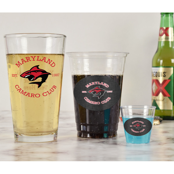 Maryland Camaro Club Logo Pint Glass - Two Content - In Context