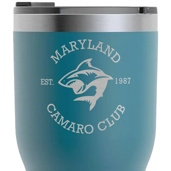 Maryland Camaro Club Logo RTIC Tumbler - Dark Teal - Close Up