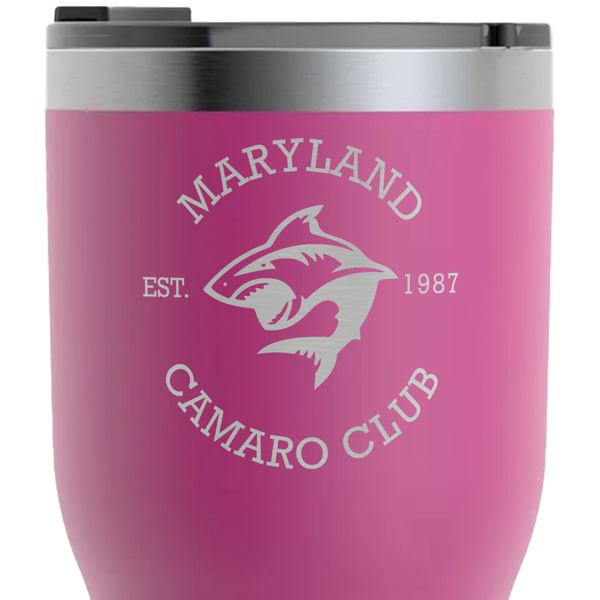 Maryland Camaro Club Logo RTIC Tumbler - Magenta - Close Up