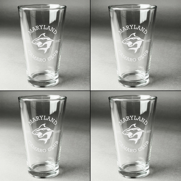 Maryland Camaro Club Logo Set of Four Engraved Beer Glasses - Individual View