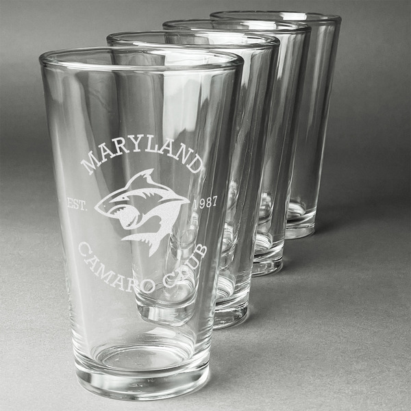 Maryland Camaro Club Logo Set of Four Engraved Pint Glasses - Set View