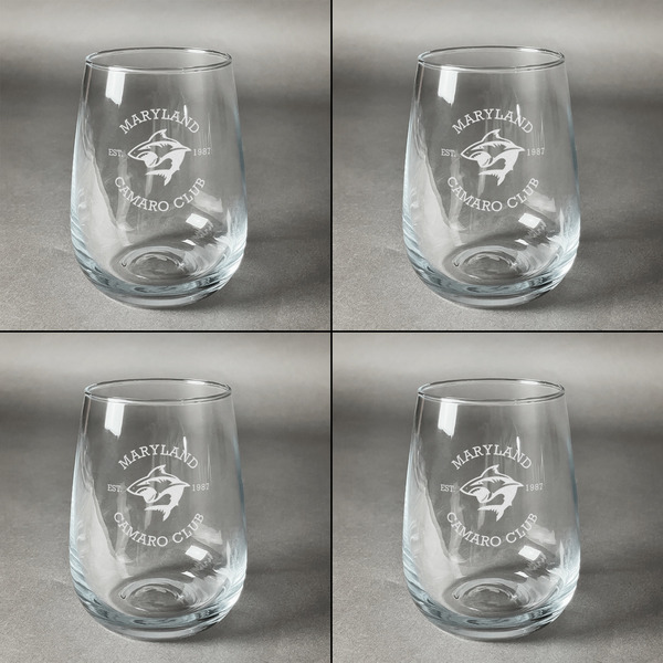 Maryland Camaro Club Logo Set of Four Personalized Stemless Wineglasses (Approval)
