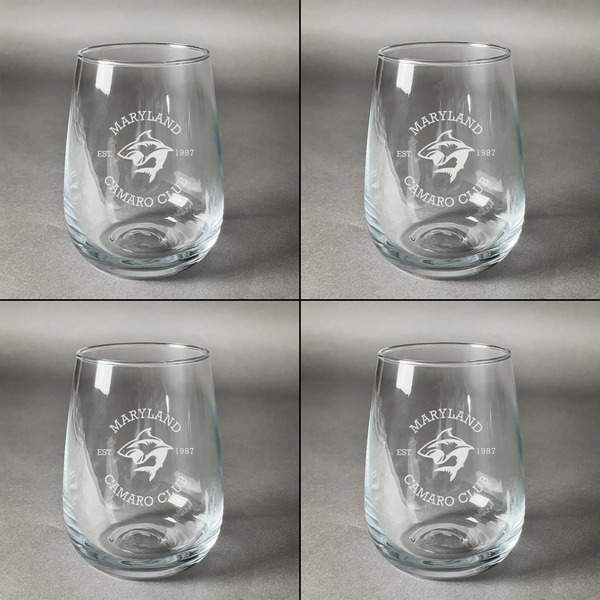 Maryland Camaro Club Logo Set of Four Personalized Stemless Wineglasses (Approval)