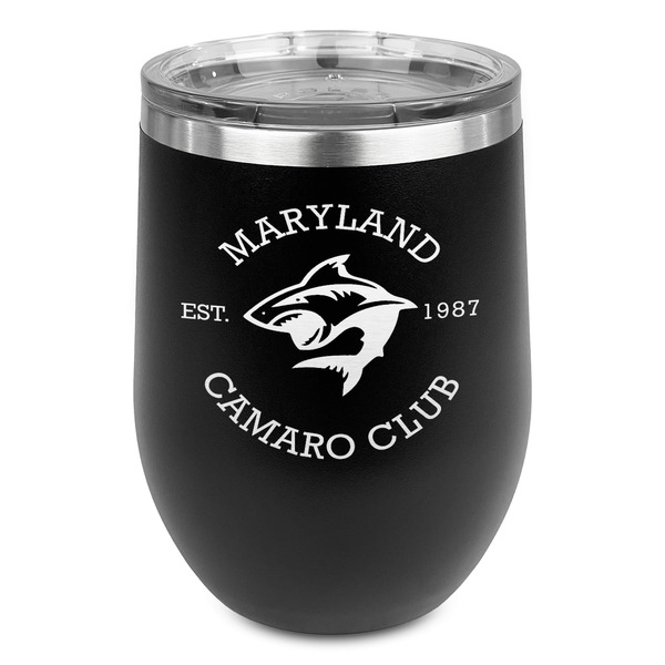 Custom Maryland Camaro Club Logo Stemless Stainless Steel Wine Tumbler - Black - Double-Sided