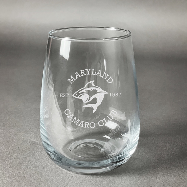 Custom Maryland Camaro Club Logo Stemless Wine Glass - Laser Engraved