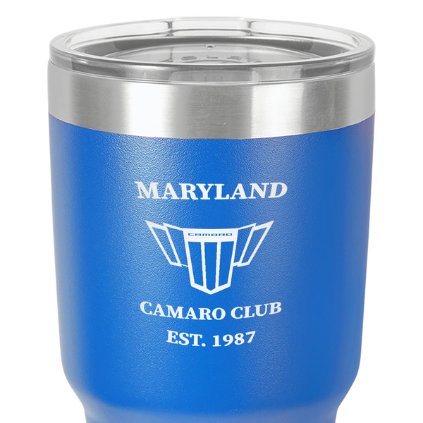 Maryland Camaro Club Logo2 30 oz Stainless Steel Ringneck Tumbler - Blue - Close Up