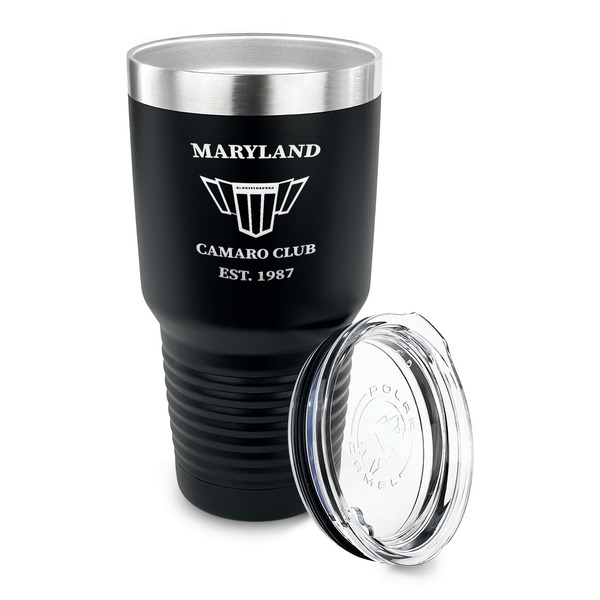Maryland Camaro Club Logo2 30 oz Stainless Steel Ringneck Tumblers - Black - LID OFF