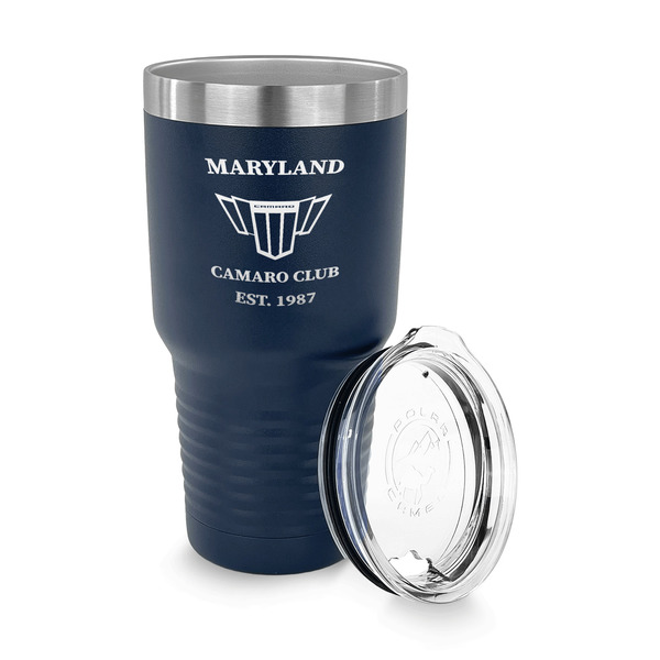 Maryland Camaro Club Logo2 30 oz Stainless Steel Ringneck Tumblers - Navy - LID OFF