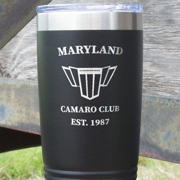 Maryland Camaro Club Logo2 Black Polar Camel Tumbler - 20oz - Close Up