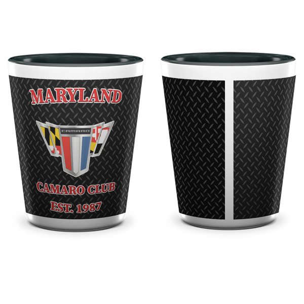 Maryland Camaro Club Logo2 Ceramic Shot Glass - Two Tone - Front & Back